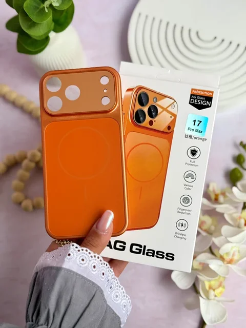 قاب گوشی AG GLASS نارنجی آیفون 13 تا 17 | قاب سبک با محافظ لنز